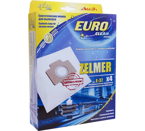 Изображение товара Мешок-пылесборник синтетический для пылесосов ZELMER (4 шт.) EURO CLEAN E-37/4