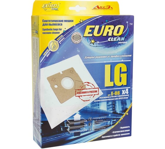 Изображение товара Мешок-пылесборник синтетический для пылесосов LG (4 шт.) EURO CLEAN E-08/4