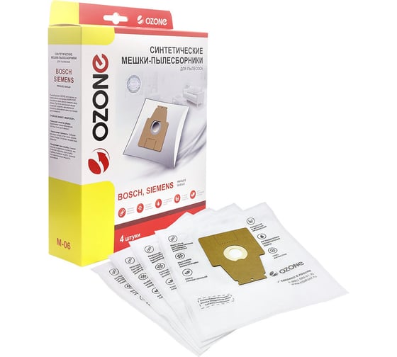 Изображение товара Мешки-пылесборники синтетические для пылесосов BOSCH (4 шт.) OZONE M-06