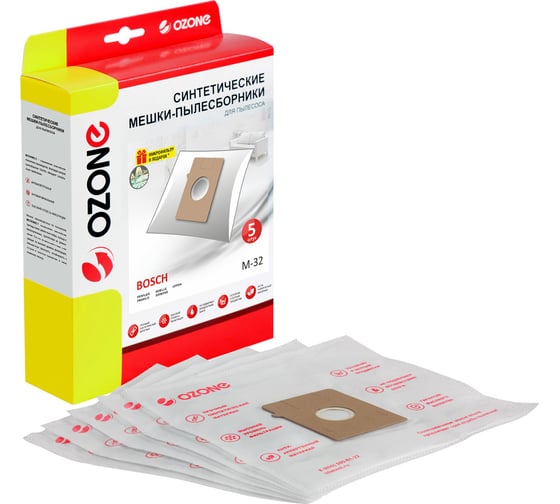 Изображение товара Мешки-пылесборники синтетические для пылесосов BOSCH (5 шт.) OZONE M-32