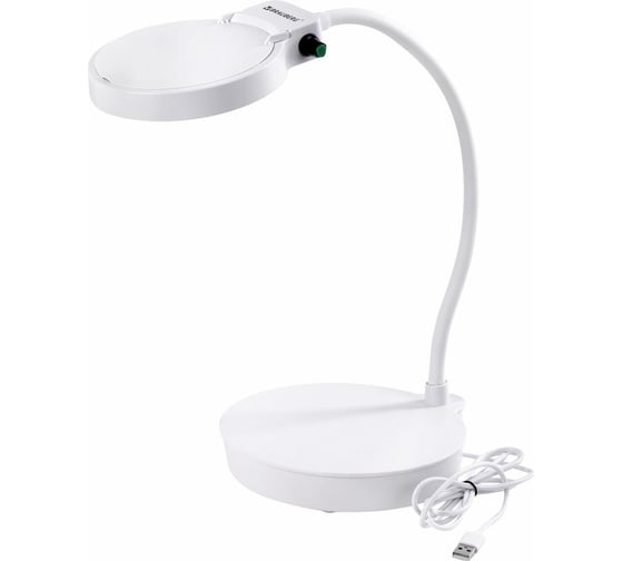 Изображение товара Настольная лупа с led подсветкой BRAUBERG диаметр 110 мм, увеличение 3, корпус белый 455930