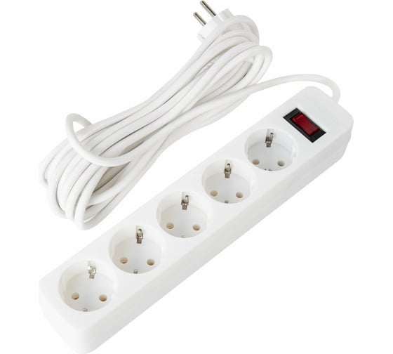 Изображение товара Сетевой фильтр SONNEN spw-505, 5 розеток с заземлением, выключатель, 10 а, 5 м, белый, 513655