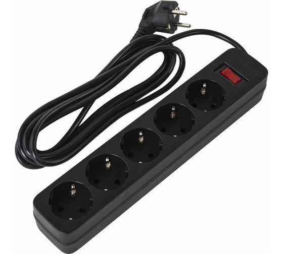 Изображение товара Сетевой фильтр SONNEN spb-305, 5 розеток с заземлением, выключатель, 10 а, 3 м, черный, 513657