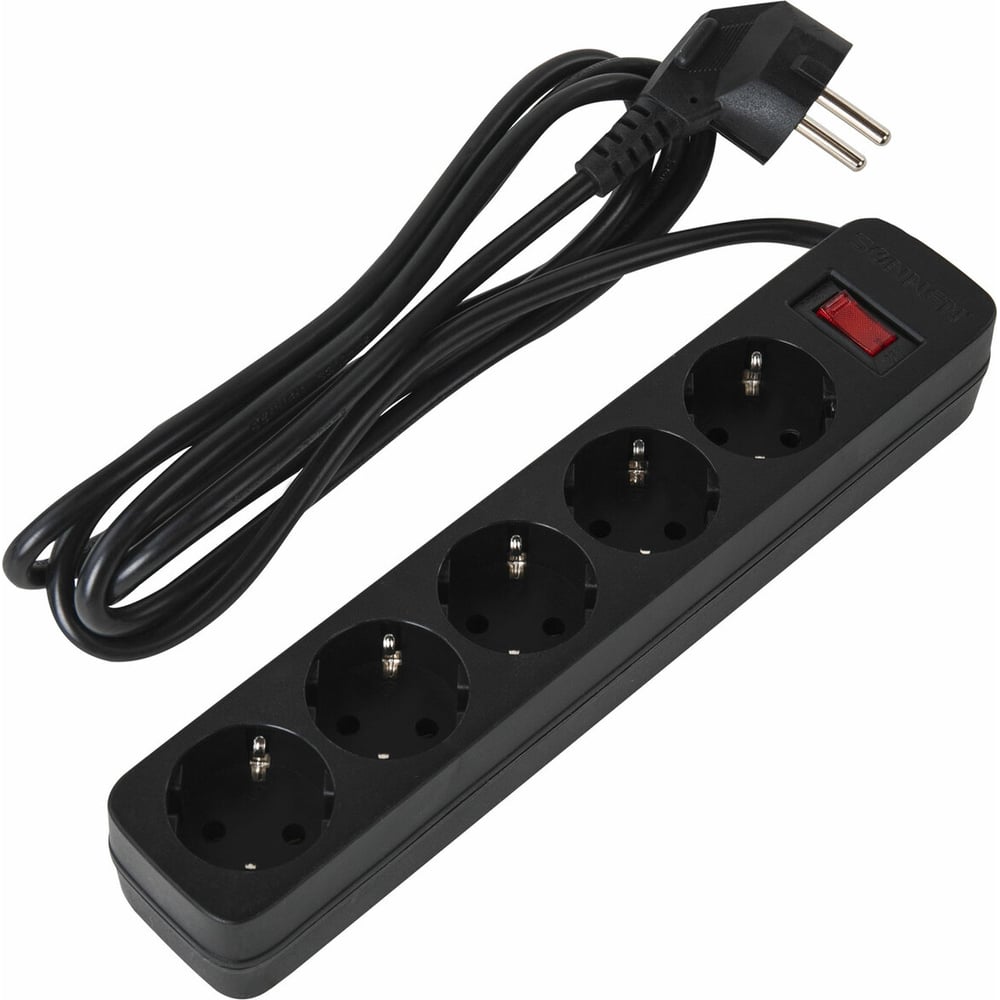 Изображение товара Сетевой фильтр SONNEN spb-185, 5 розеток с заземлением, выключатель, 10 а, 1,8 м, черный, 513656