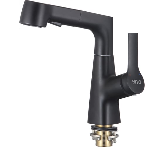 Изображение товара Смеситель для кухни D-Lin с вытяжным изливом и 2-режимным аэратором, черный D158374-A