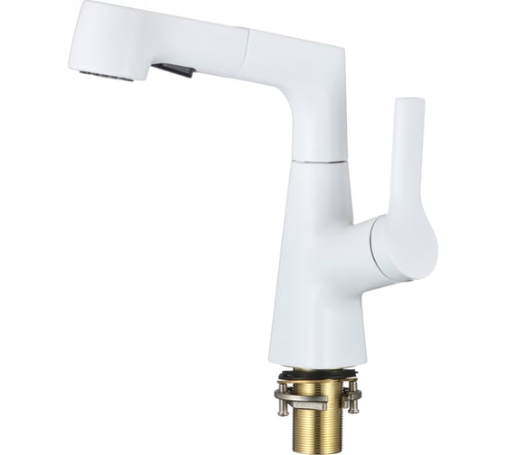 Изображение товара Смеситель для кухни D-Lin с вытяжным изливом и 2-режимным аэратором, белый D158374-C