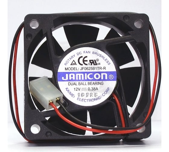 Изображение товара Вентилятор JAMICON JF0625B1TR-R (JF0625B1TR000C066R) (6000RPM) 12V/0,38A (60x60x25) B (подшипник) CFM29,77/dBA42,1, с разъемом 2 конт. MOLEX 5239-2(PHU-2) C00034851