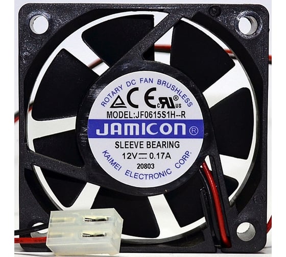Изображение товара Вентилятор JAMICON JF0615S1H--R (JF0615S1H-001C217R) (4500RPM) 12V/0,17A (60x60x15) S (втулка)CFM15,45/dBA30,5 с разъемом 2 конт. MOLEX 5239-2(PHU-2) C00033819
