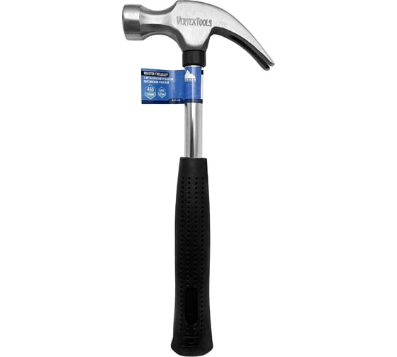 Изображение товара Молоток-гвоздодер vertextools 450 г, боек 27 мм, металлическая трубчатая обрезиненная рукоятка 10-27-450