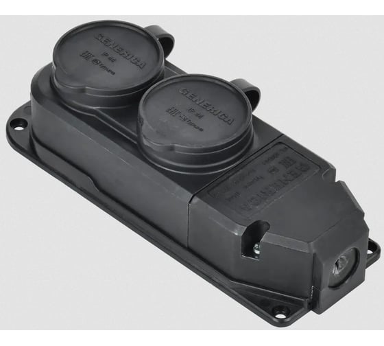 Изображение товара Двухместная розетка (колодка) GENERICA с защитной крышкой 16а ip44 черная ERK20-016-02-44-K02-G