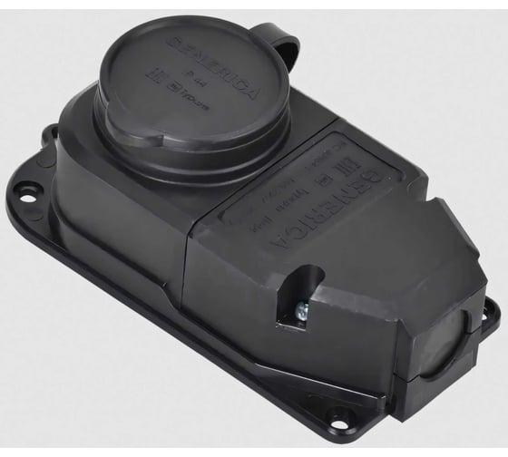 Изображение товара Розетка (колодка) GENERICA с защитной крышкой 16а ip44 черная ERK10-016-01-44-K02-G