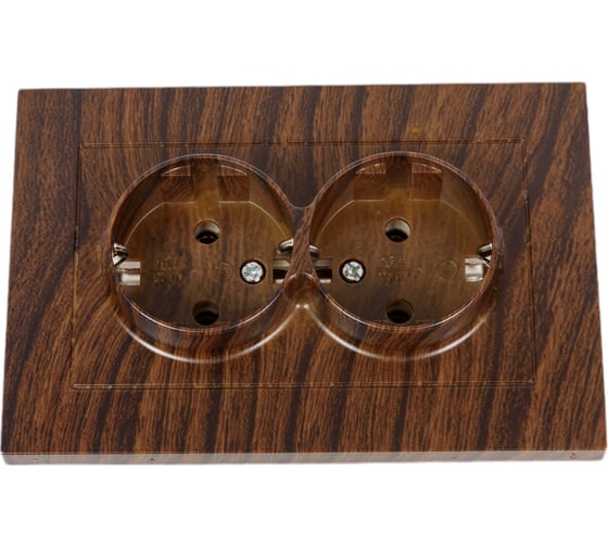 Изображение товара Двухместная розетка UNIVersal серия афина с/з, с/у, 16а, 220в, венге еврослот A0128-V