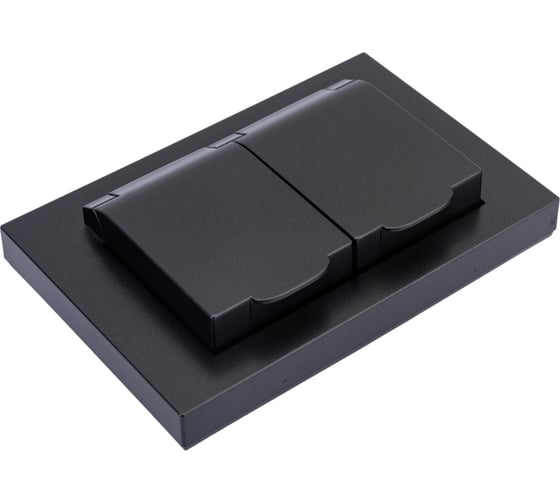 Изображение товара Двухместная розетка UNIVersal с крышкой серия афина с/з, с/у, 16а, 220в, графит еврослот A0031-Gr