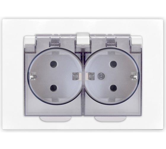 Изображение товара Двухместная розетка UNIVersal серия афина с/з с прозрачной крышкой, с/у, 16а, 220в, белая еврослот A0031