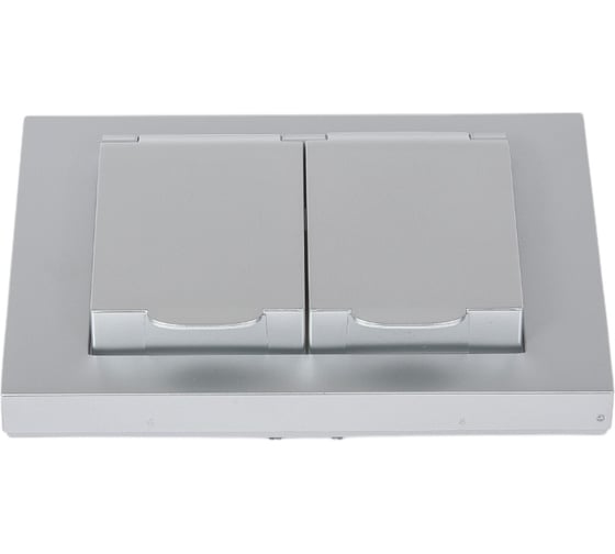 Изображение товара Двухместная розетка UNIVersal серия афина с/з с крышкой, с/у, 16а, 220в, серебро еврослот A0031-S