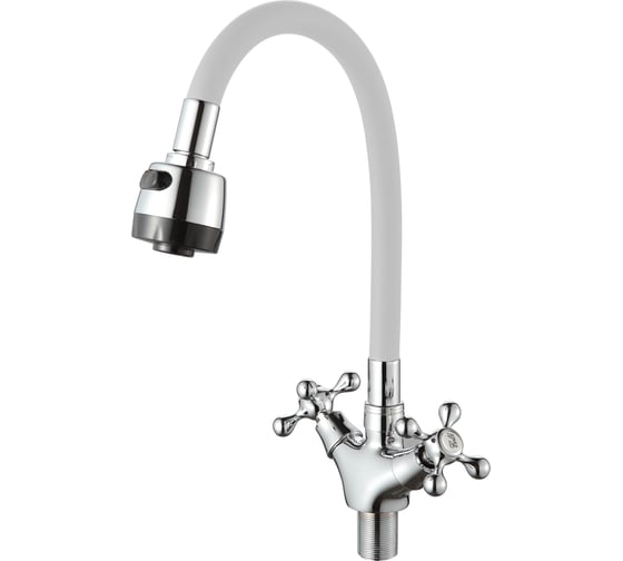 Изображение товара Смеситель для кухни D-Lin с гибким силиконовым изливом, белый D153810-3T