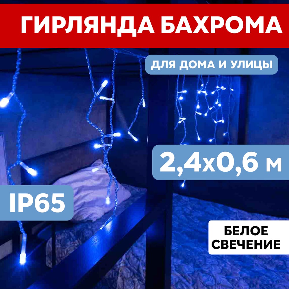 Гирлянда Neon-Night АЙСИКЛ бахрома, 2.4х0.6м, белый ПВХ, мерцающий Flashing, 88 LED БЕЛЫЕ 255-036