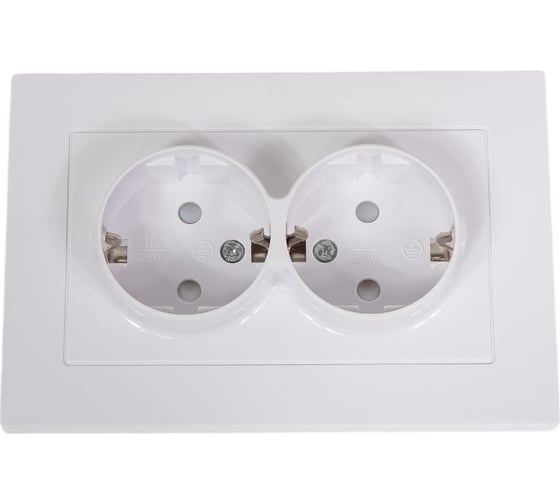 Изображение товара Двухместная розетка UNIVersal серия афина с/з, с/у, з/ш 16а, 220в, белая еврослот A0050