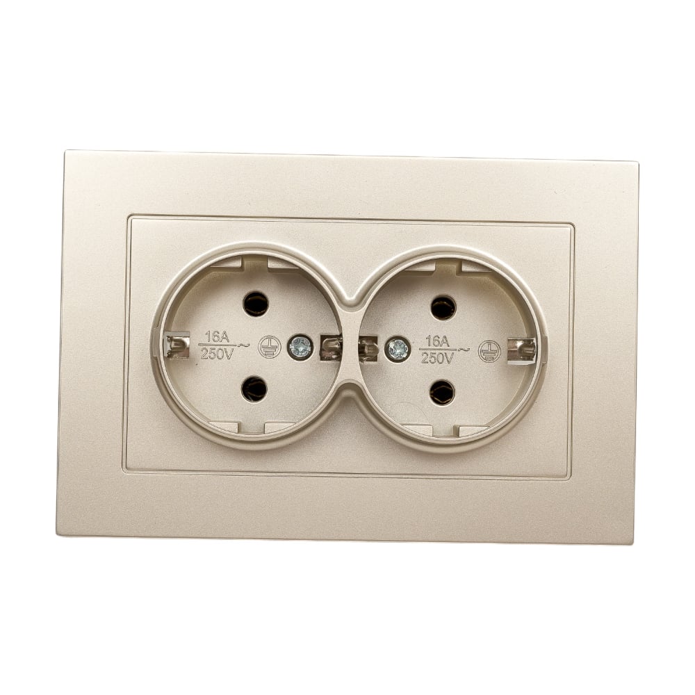 Изображение товара Двухместная розетка UNIVersal серия афина с/з, 16А, 220В, шампань, еврослот