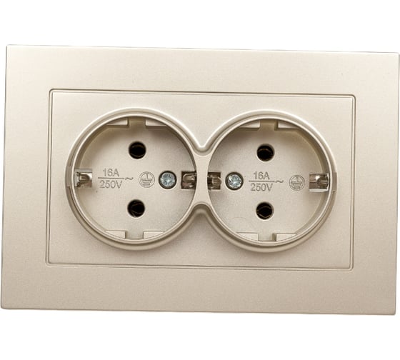 Изображение товара Двухместная розетка UNIVersal серия афина с/з, с/у, 16а, 220в, шампань еврослот A0128-Br