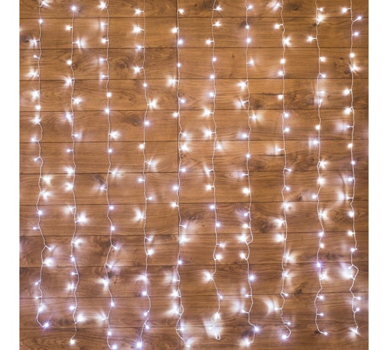 Изображение товара Гирлянда Neon-Night ДОЖДЬ занавес 1.5х1.5м, прозрачный ПВХ, 144 LED БЕЛЫЕ IP20 235-035