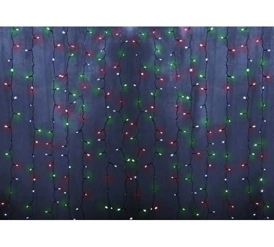 Изображение товара Гирлянда Neon-Night ДОЖДЬ занавес 1.5х1.5м, прозрачный ПВХ, 144 LED МУЛЬТИКОЛОР IP20 235-039
