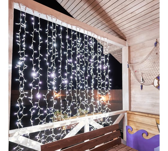 Изображение товара Гирлянда Neon-Night Занавес 2x1,5м, 300 LED белый, белый ПВХ, IP65, с эффектом мерцания, без блока питания 235-221