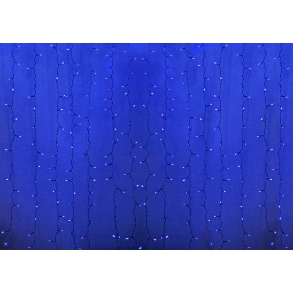 фото Гирлянда neon-night дождь занавес 2х1.5м, прозрачный пвх, 192 led синие, 12 led/нить, 16 нитей 235-303-6
