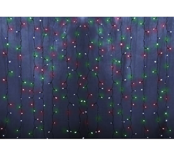 Изображение товара Гирлянда Neon-Night ДОЖДЬ занавес 2х1.5м, прозрачный ПВХ, 192 LED МУЛЬТИ, 12 LED/нить, 16 нитей 235-309-6