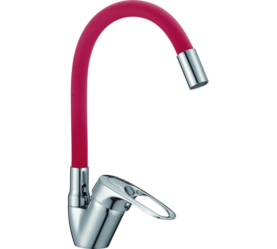 Изображение товара Смеситель для кухни D-Lin с гибким силиконовым изливом, красный D150628-4C