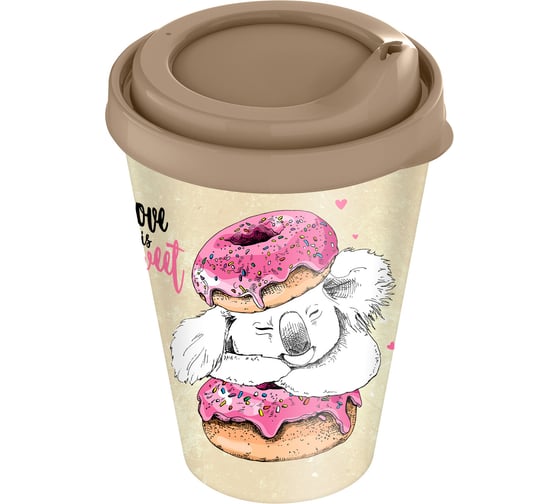 Изображение товара Стакан IDILAND IZI-GO с крышкой 420 мл с декором бежевый 221133827/01