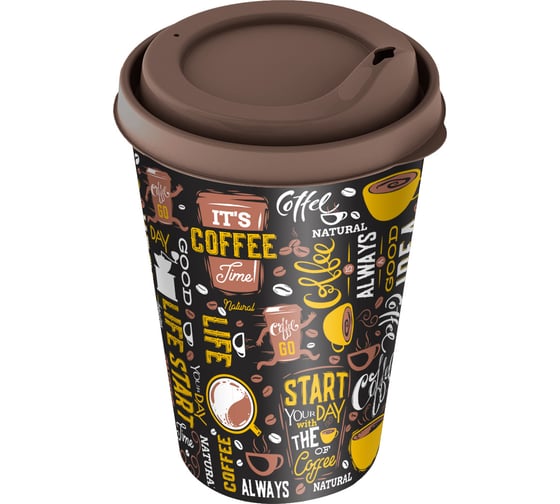 Изображение товара Стакан IDILAND IZI-GO с крышкой 420 мл с декором темно-коричневый 221117124/01