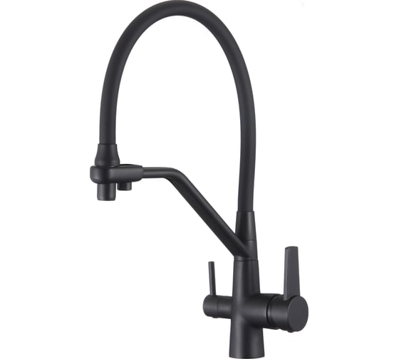 Изображение товара Смеситель для кухни D-Lin с подключением фильтра питьевой воды и гибким изливом, черный D159317-A
