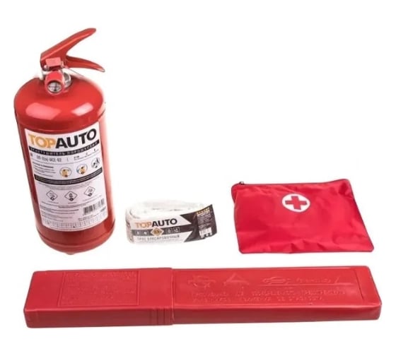 Изображение товара Набор автомобилиста TopAuto n2 огнетушитель оп-2, знак rt-244 eac, аптечка по ту, трос 3.5т 2 петли, коробка AS-N1-2