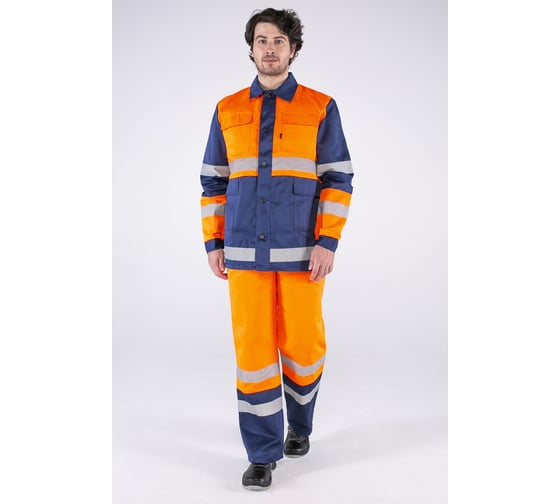 Изображение товара Костюм для дорожника с полукомбинезоном Факел (ткань смесовая, 210) оранжевый/т.синий; 48-50; 170-176 50510000.005