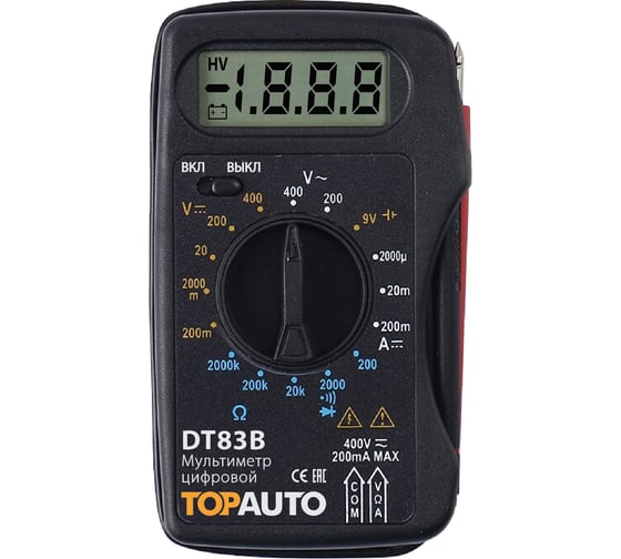 Изображение товара Мультиметр цифровой топ авто, звуковая прозвонка цепи, интегрированные щупы TopAuto DT83B
