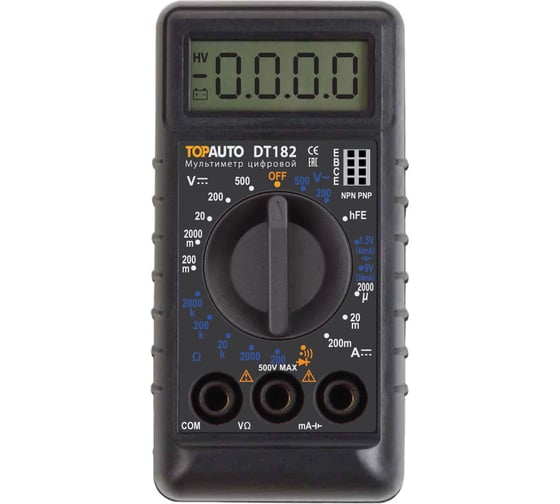 Изображение товара Цифровой мультиметр TopAuto звуковая прозвонка цепи, компактный в блистере DT182