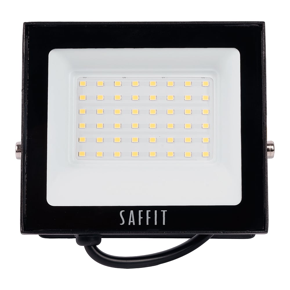 Изображение товара Прожектор светодиодный 2835 SMD SAFFIT 50W 6400K AC220V/50Hz IP65, черный в компактном корпусе, SFL90-50 55066 Изображение товара Прожектор светодиодный 2835 SMD SAFFIT 50W 6400K AC220V/50Hz IP65, черный в компактном корпусе, SFL90-50 55066