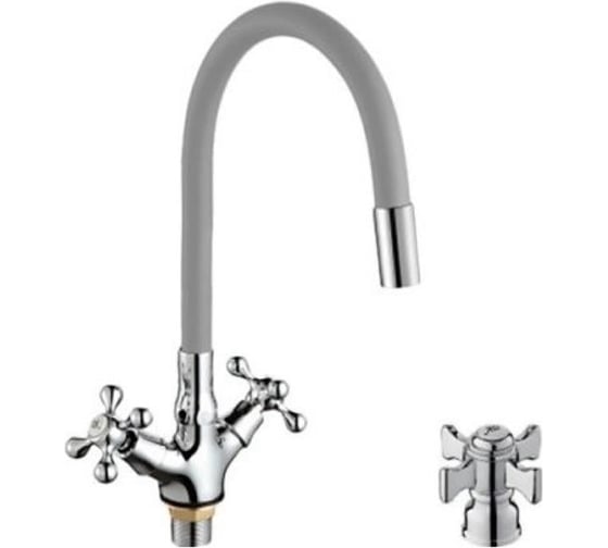 Изображение товара Смеситель для кухни D-Lin с силиконовым изливом, серый D153807-2