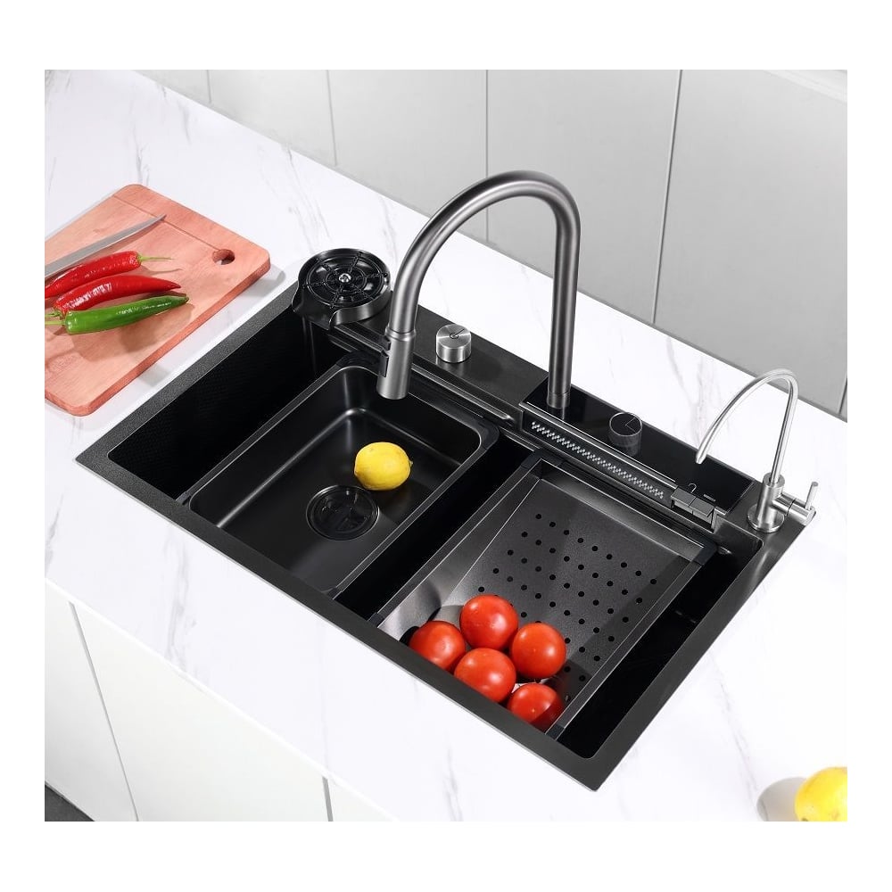 Изображение товара Многофункциональная кухонная мойка из нержавеющей стали 75x46 см с смесителем и разделочной доской