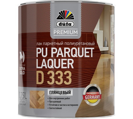 Изображение товара Лак Dufa Premium PU PARQUET LAQUER D333 полиуретановый, паркетный, глянцевый, 0.75 л МП00-011073