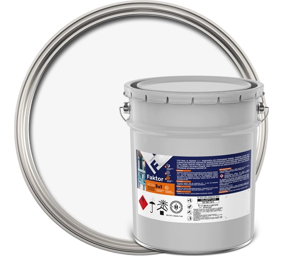 Изображение товара Грунт-эмаль ЯРОСЛАВСКИЕ КРАСКИ FAKTOR на ржавчину 3 в 1, белая, барабан 20 кг 215154