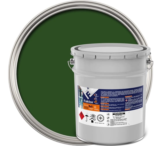 Изображение товара Грунт-эмаль ЯРОСЛАВСКИЕ КРАСКИ FAKTOR на ржавчину 3 в 1, зеленая, барабан 20 кг 215156