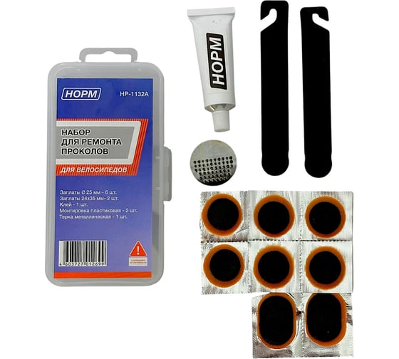 Изображение товара Набор для ремонта проколов для велосипедов NORM 12 предметов HP-1132А