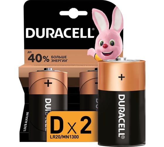 Изображение товара Батарейки щелочные Duracell Basic D/LR20 2 шт. блистер Б0014055 RPL00568