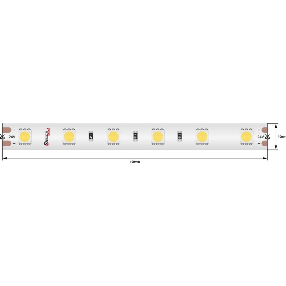 Изображение товара Светодиодная лента DesignLed DSG 5050 NW 60L-V24-IP65, 4000 K, 300 LED, 14.4W/m, LUX DSG560-24-NW-65