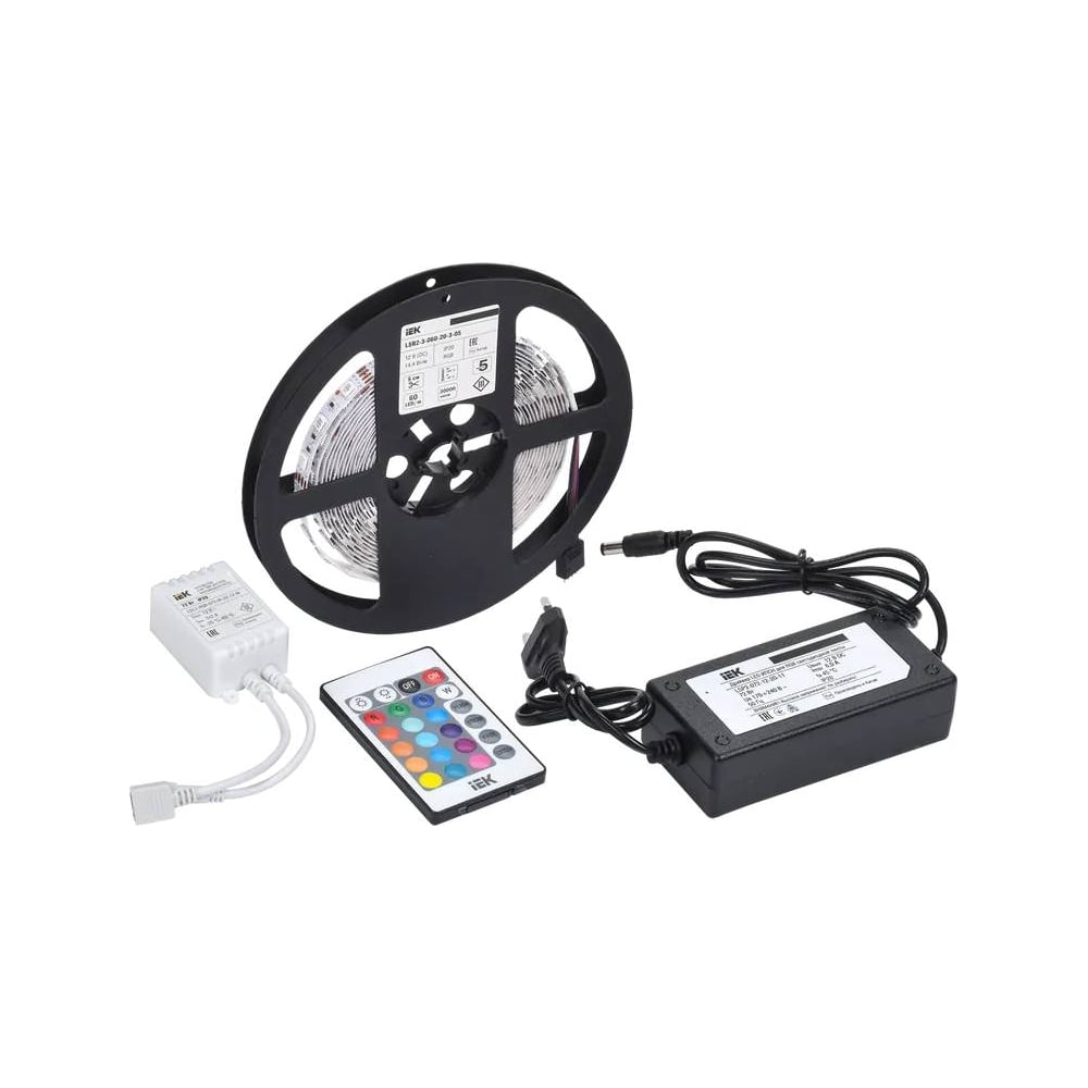 Изображение товара Комплект светодиодной подсветки 5м RGB IEK с пультом и драйвером