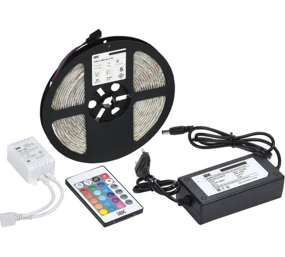 Изображение товара Комплект светодиодной подсветки "сделай сам" IEK (лента led 5м lsr-5050rgb60-14,4-ip65-12в + драйвер + контроллер) LSR2-3-060-65-1-05-S2