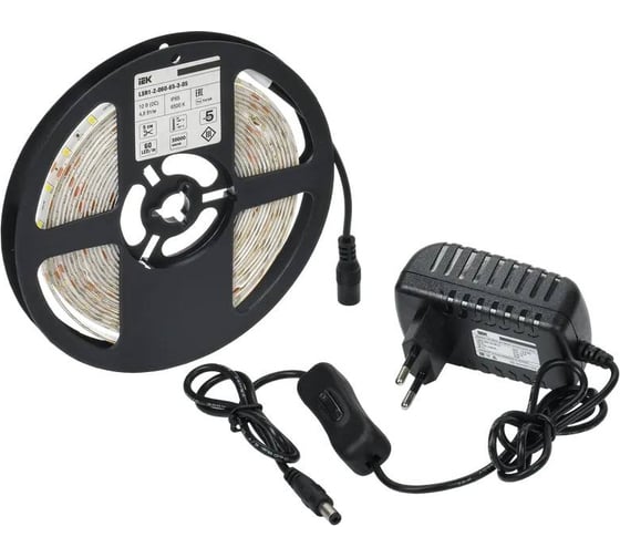 Изображение товара Комплект светодиодной подсветки "сделай сам" IEK (лента led 5м lsr-2835w60-4,8-ip65-12в + драйвер + выключатель) LSR1-2-060-65-1-05-S1