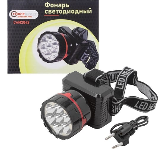 Изображение товара Светодиодный налобный аккумуляторный фонарь Forcekraft (12500К, 4В, 500мА, зарядка-12ч, рабочее время-7ч) FK-CAM2042(54719)